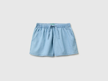 Benetton Blue Girls Chambray Shorts SKU: 4DHJC904X_903 Image 01