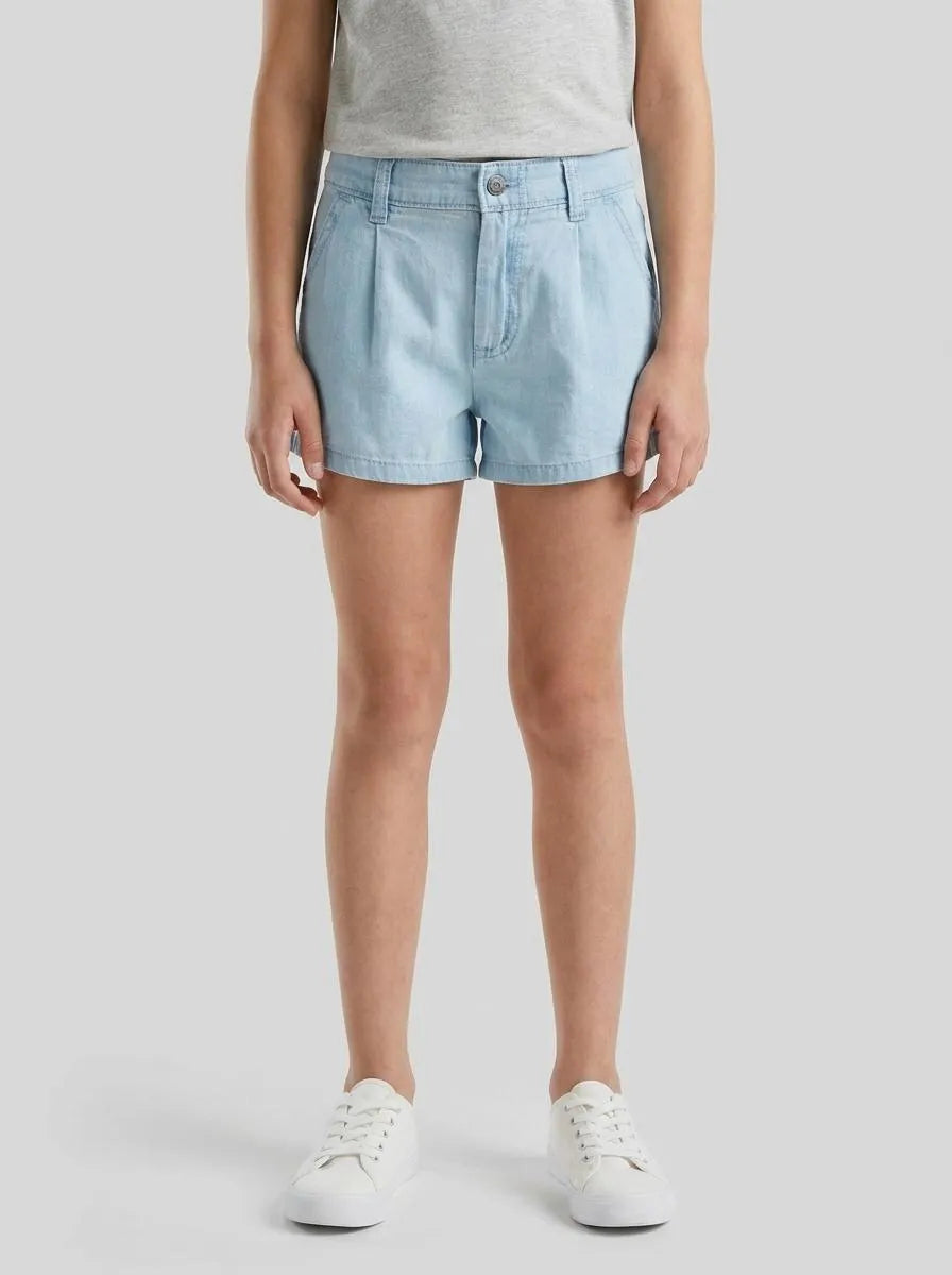 Benetton Light Blue Girls Chambray Shorts with Pleats SKU: 4DHJG903G_902 Image 00
