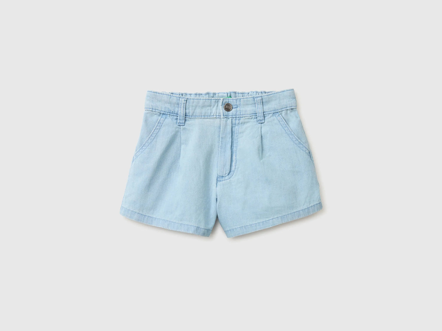 Benetton Light Blue Girls Chambray Shorts with Pleats SKU: 4DHJG903G_902 Image 01