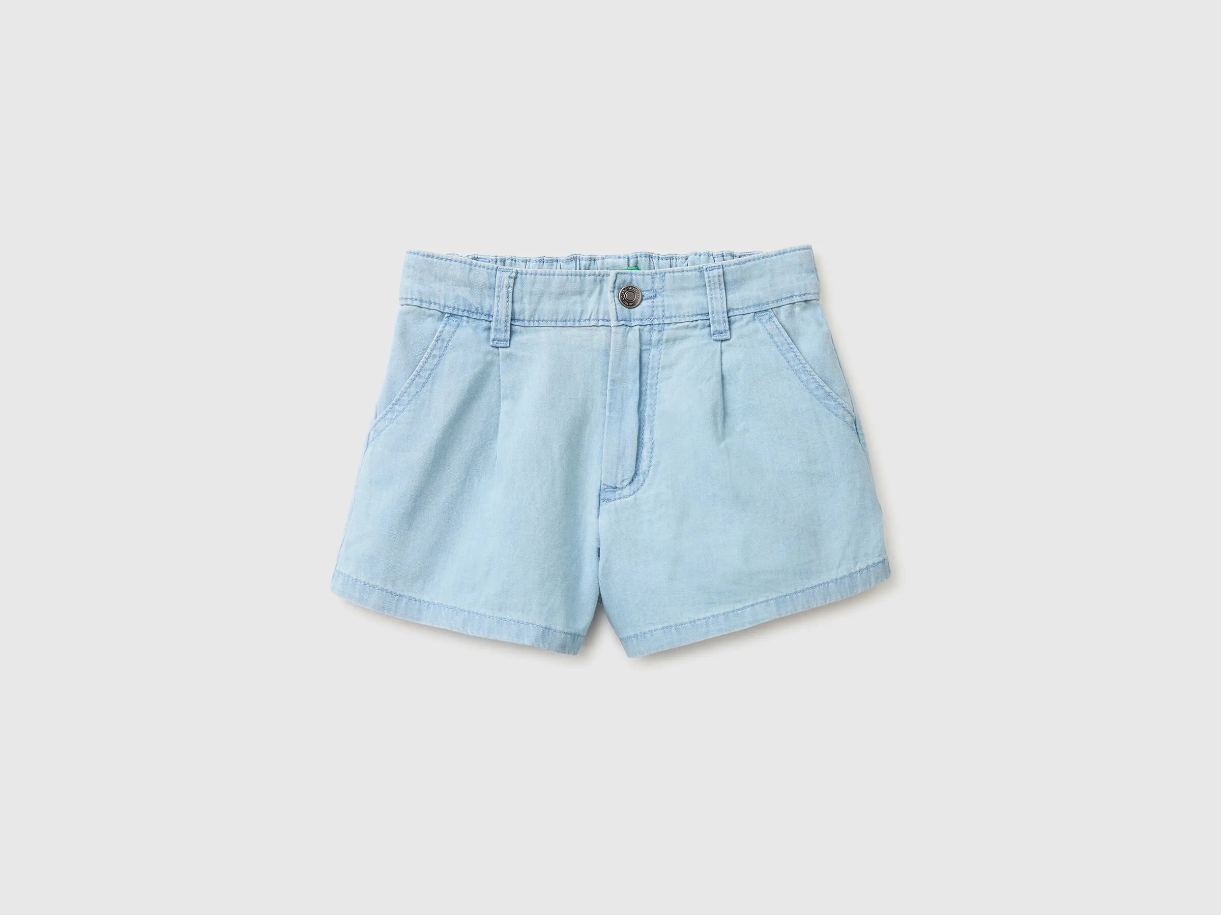 Benetton Light Blue Girls Chambray Shorts with Pleats SKU: 4DHJG903G_902 Image 01