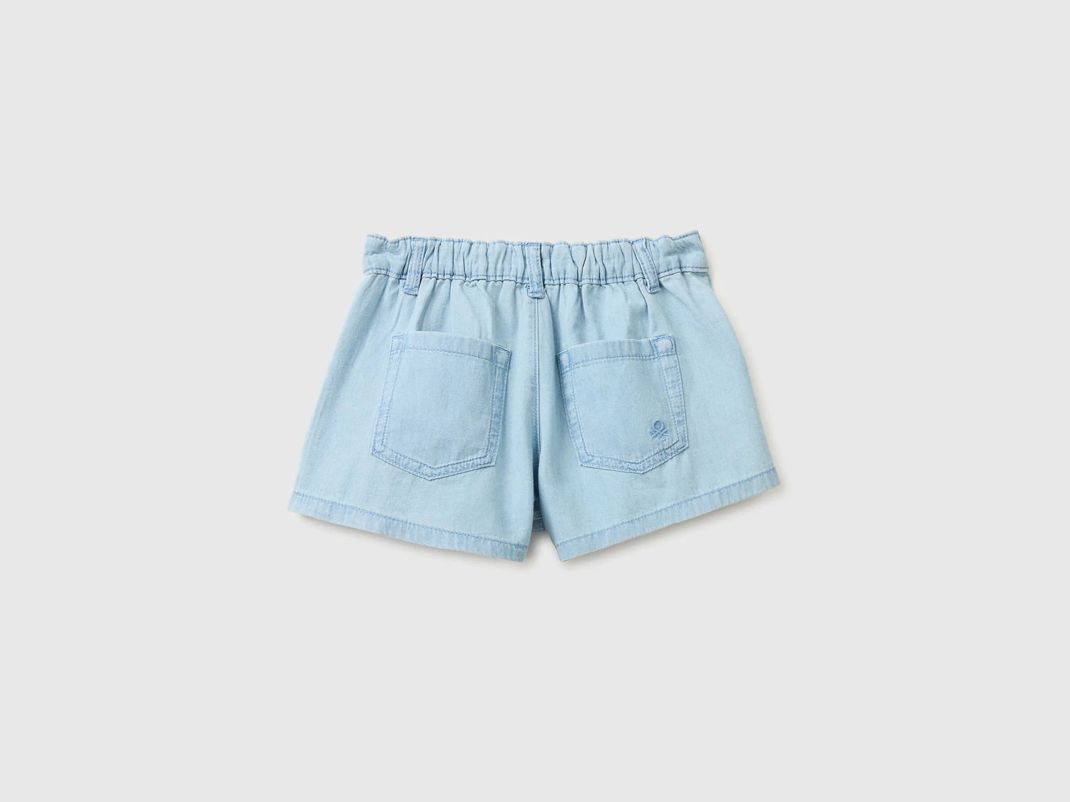 Benetton Light Blue Girls Chambray Shorts with Pleats SKU: 4DHJG903G_902 Image 02