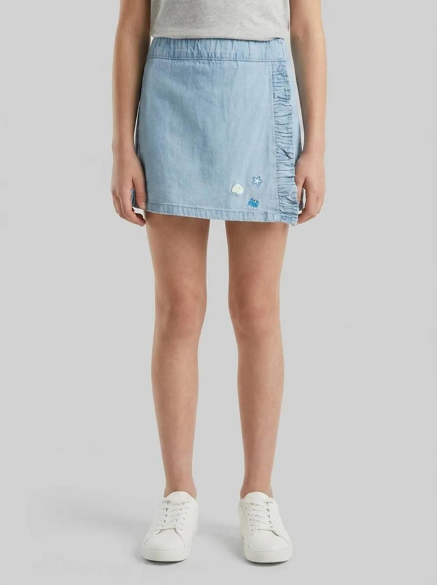 Benetton Light Blue Girls Chambray Skirt-Trousers SKU: 4DHJG903O_901 Image 00