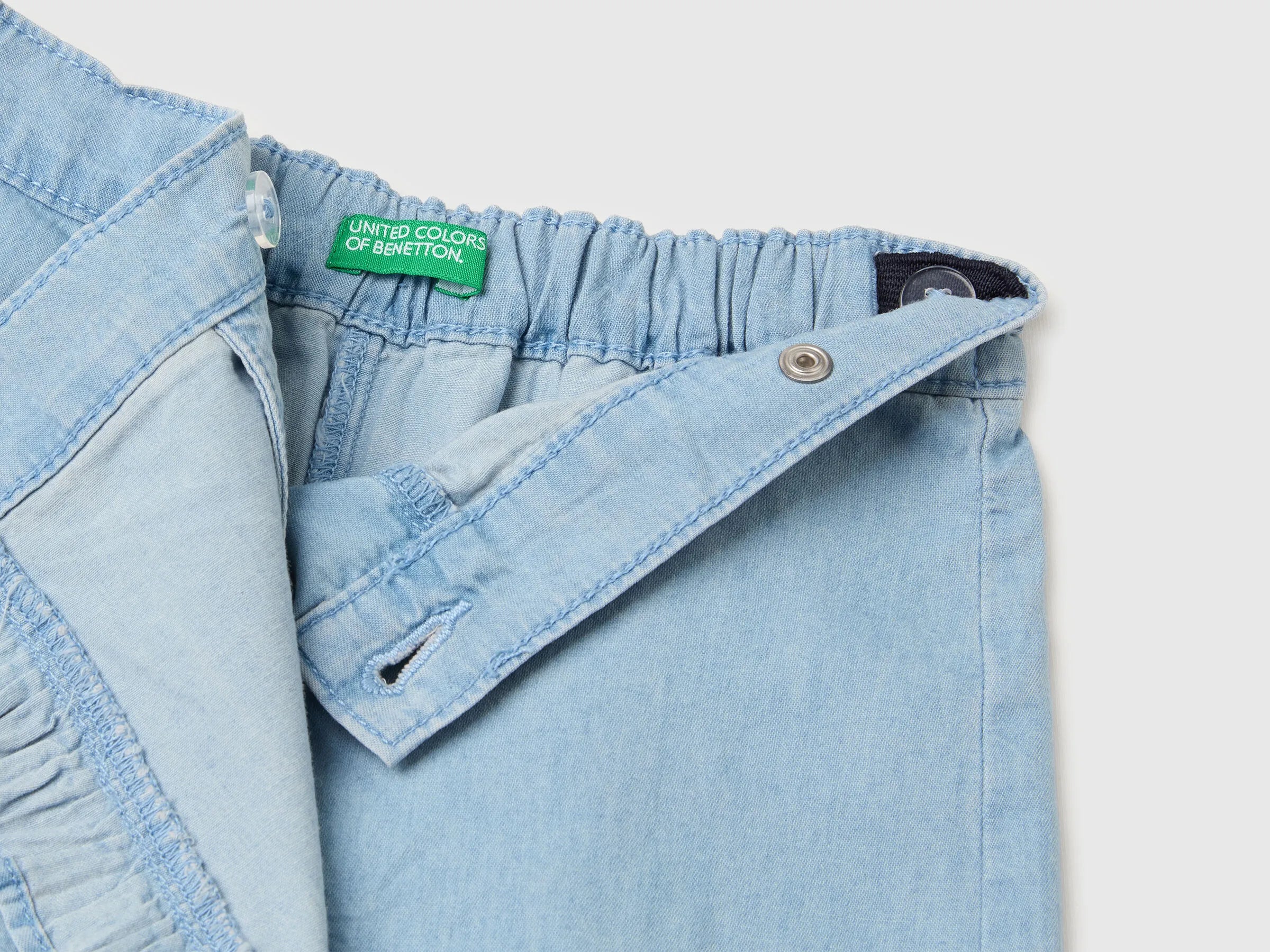 Benetton Light Blue Girls Chambray Skirt-Trousers SKU: 4DHJG903O_901 Image 03