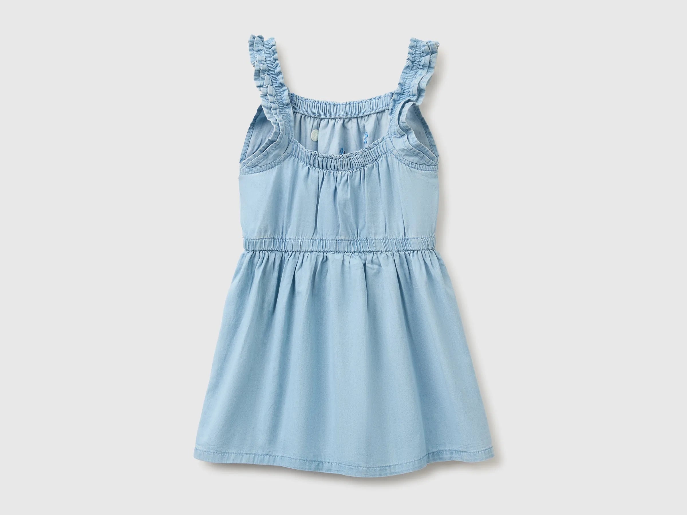 Benetton Blue Girls Chambray Dress with Embroidery SKU: 4DHJGV02W_901 Image 02