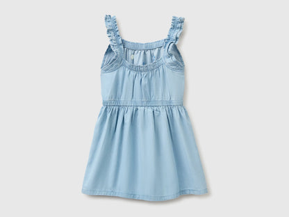 Benetton Blue Girls Chambray Dress with Embroidery SKU: 4DHJGV02W_901 Image 02
