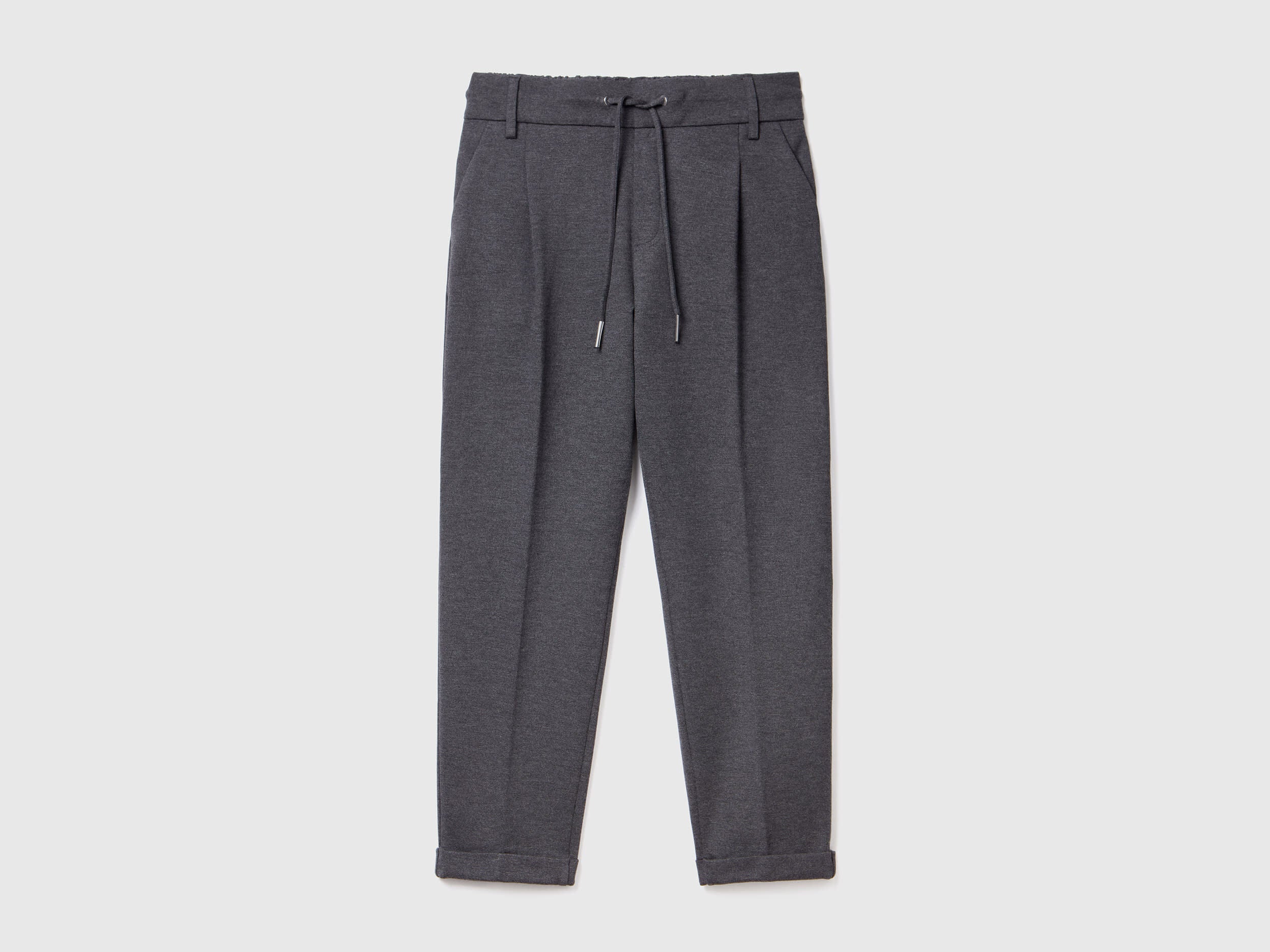 Benetton_Gray_Yarn Dyed Trousers with Drawstring_4DI4DF00J_907_04