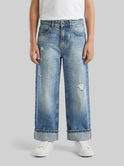 Benetton Blue Boys Straight Jeans with Cuffs SKU: 4DW2CE04S_902 Image 00