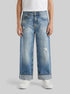Benetton Blue Boys Straight Jeans with Cuffs SKU: 4DW2CE04S_902 Image 00