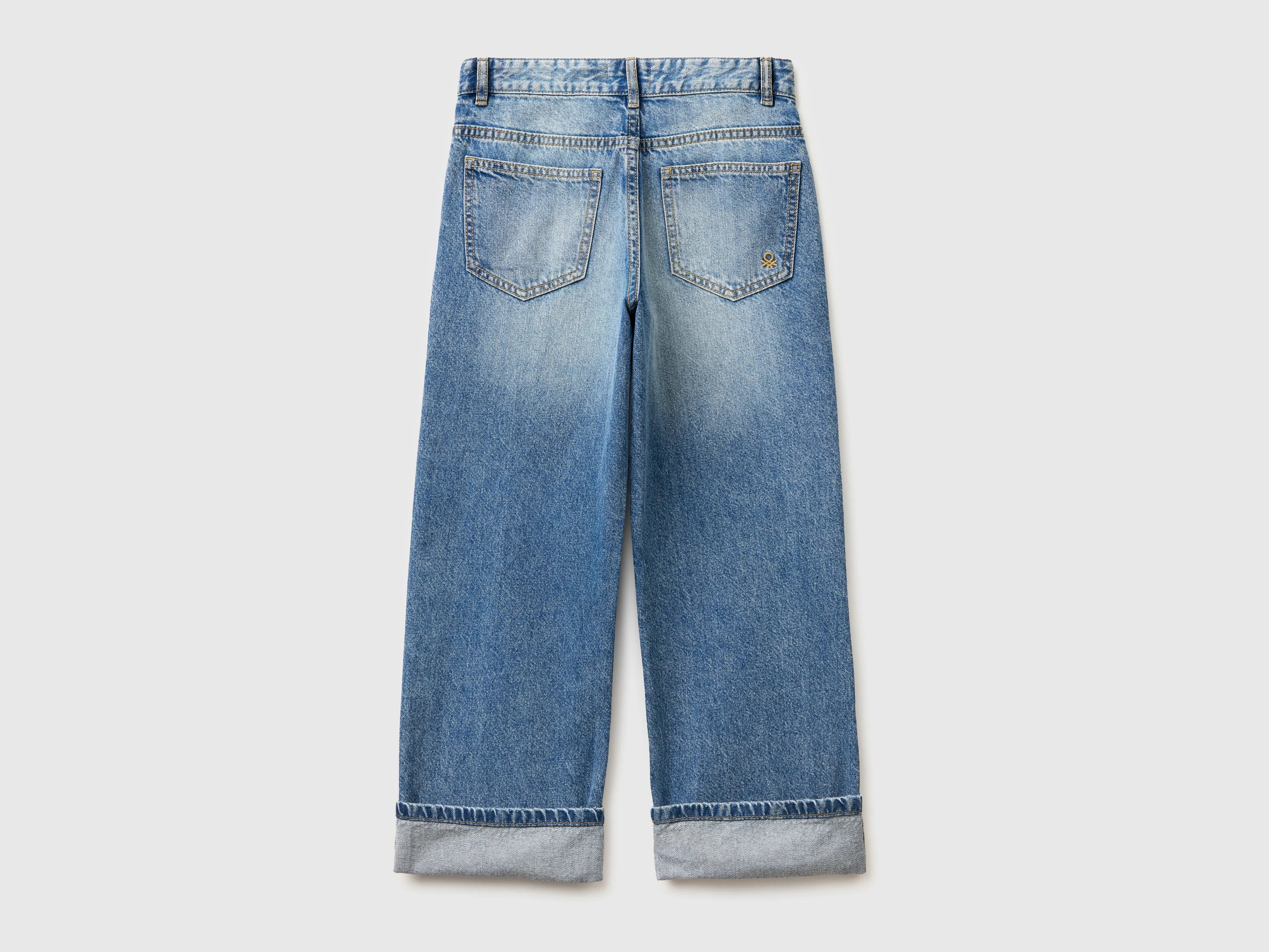 Benetton Blue Boys Straight Jeans with Cuffs SKU: 4DW2CE04S_902 Image 02