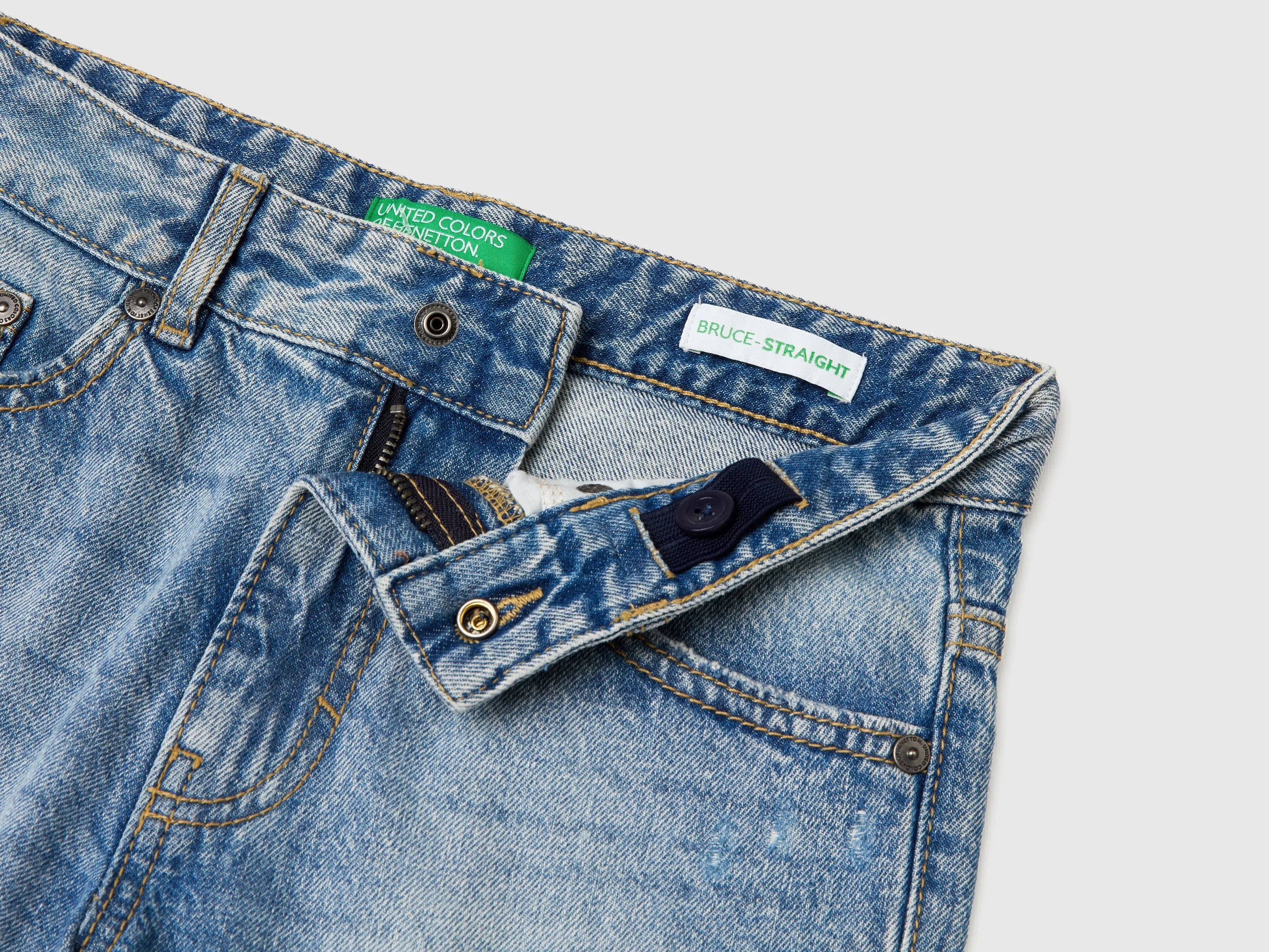 Benetton Blue Boys Straight Jeans with Cuffs SKU: 4DW2CE04S_902 Image 03