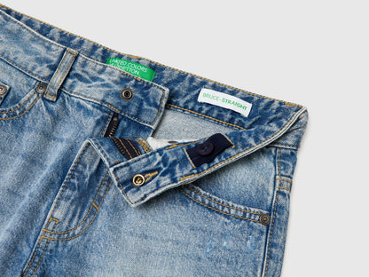 Benetton Blue Boys Straight Jeans with Cuffs SKU: 4DW2CE04S_902 Image 03
