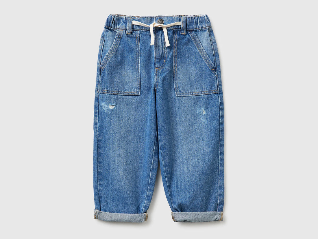 Benetton Blue Boys Jogger-Style Jeans SKU: 4DW2GF02W_902 Image 01