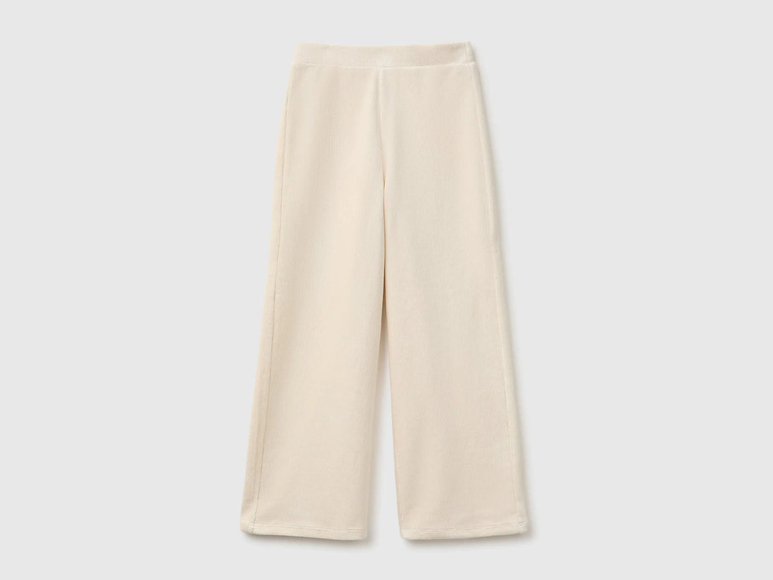Benetton Creamy White Girls Wide-Leg Chenille Trousers SKU: 4DZBCF02Q_00V Image 01