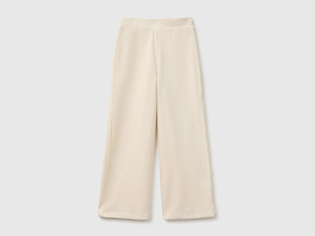 Benetton Creamy White Girls Wide-Leg Chenille Trousers SKU: 4DZBCF02Q_00V Image 01