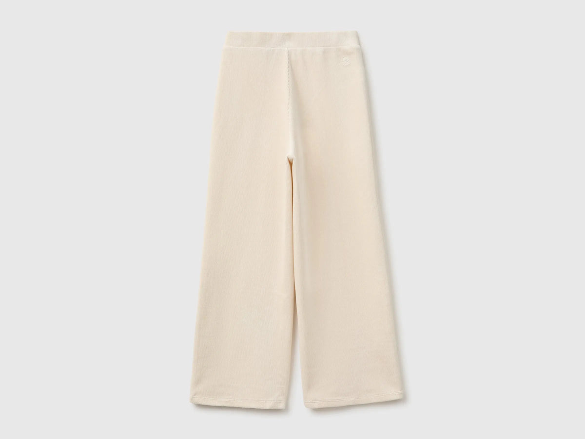 Benetton Creamy White Girls Wide-Leg Chenille Trousers SKU: 4DZBCF02Q_00V Image 02