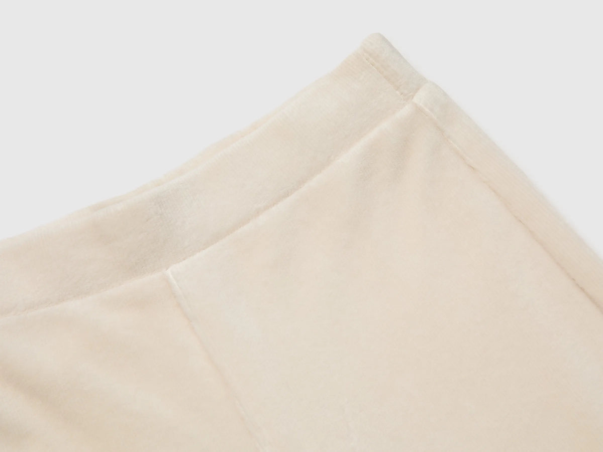 Benetton Creamy White Girls Wide-Leg Chenille Trousers SKU: 4DZBCF02Q_00V Image 03