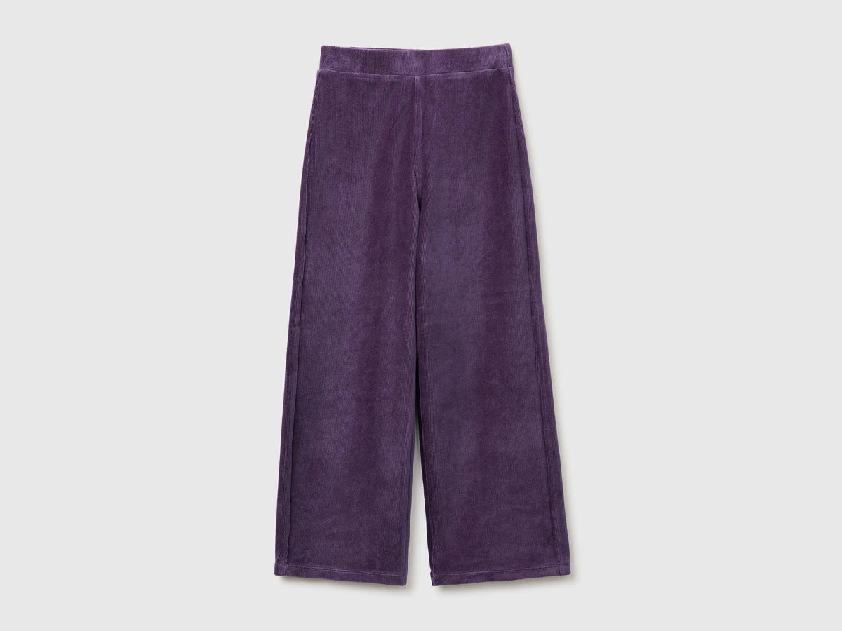 Benetton Plum Girls Wide-Leg Chenille Trousers SKU: 4DZBCF02Q_048 Image 01