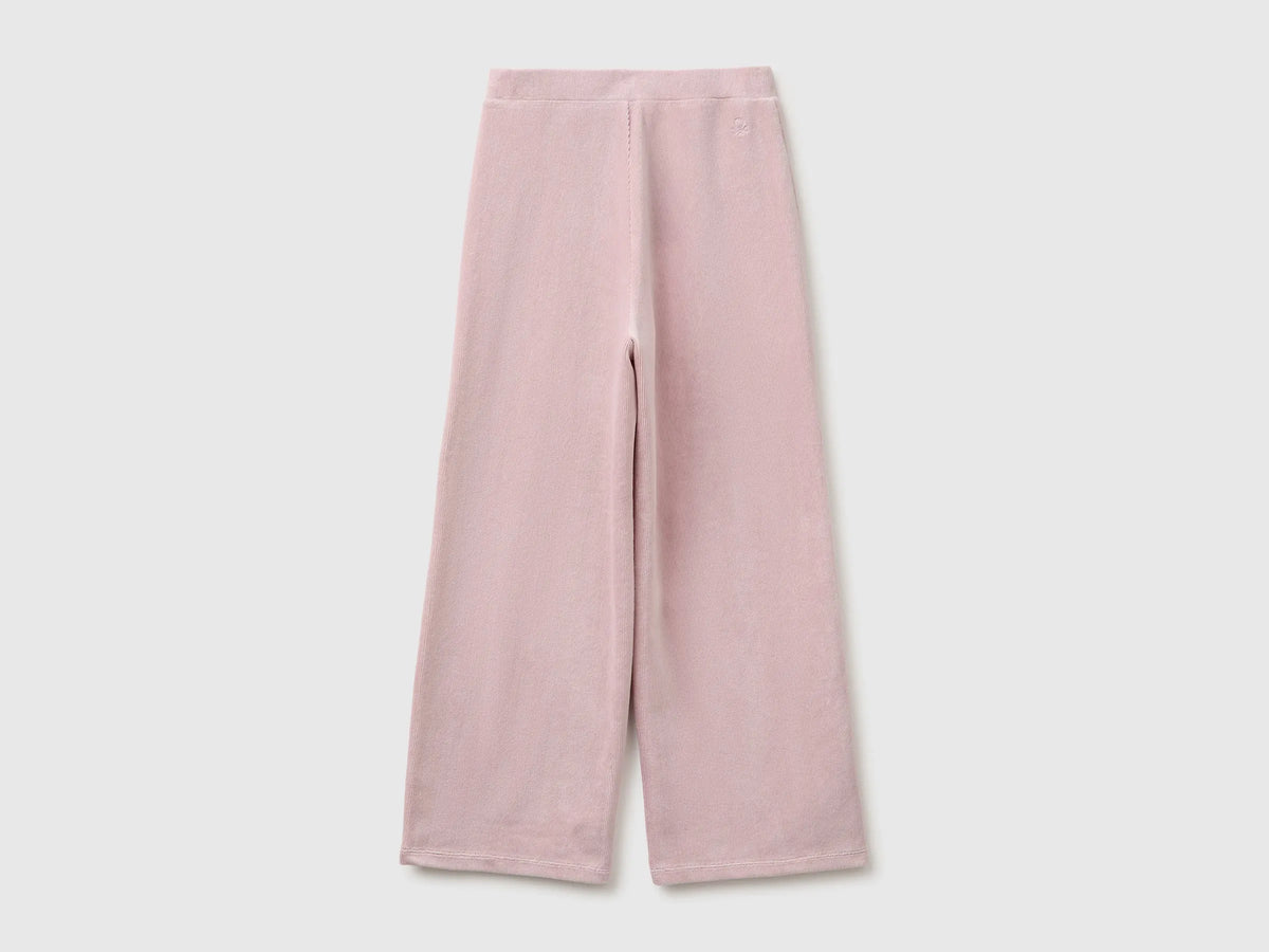 Benetton Pink Girls Wide-Leg Chenille Trousers SKU: 4DZBCF02Q_197 Image 02