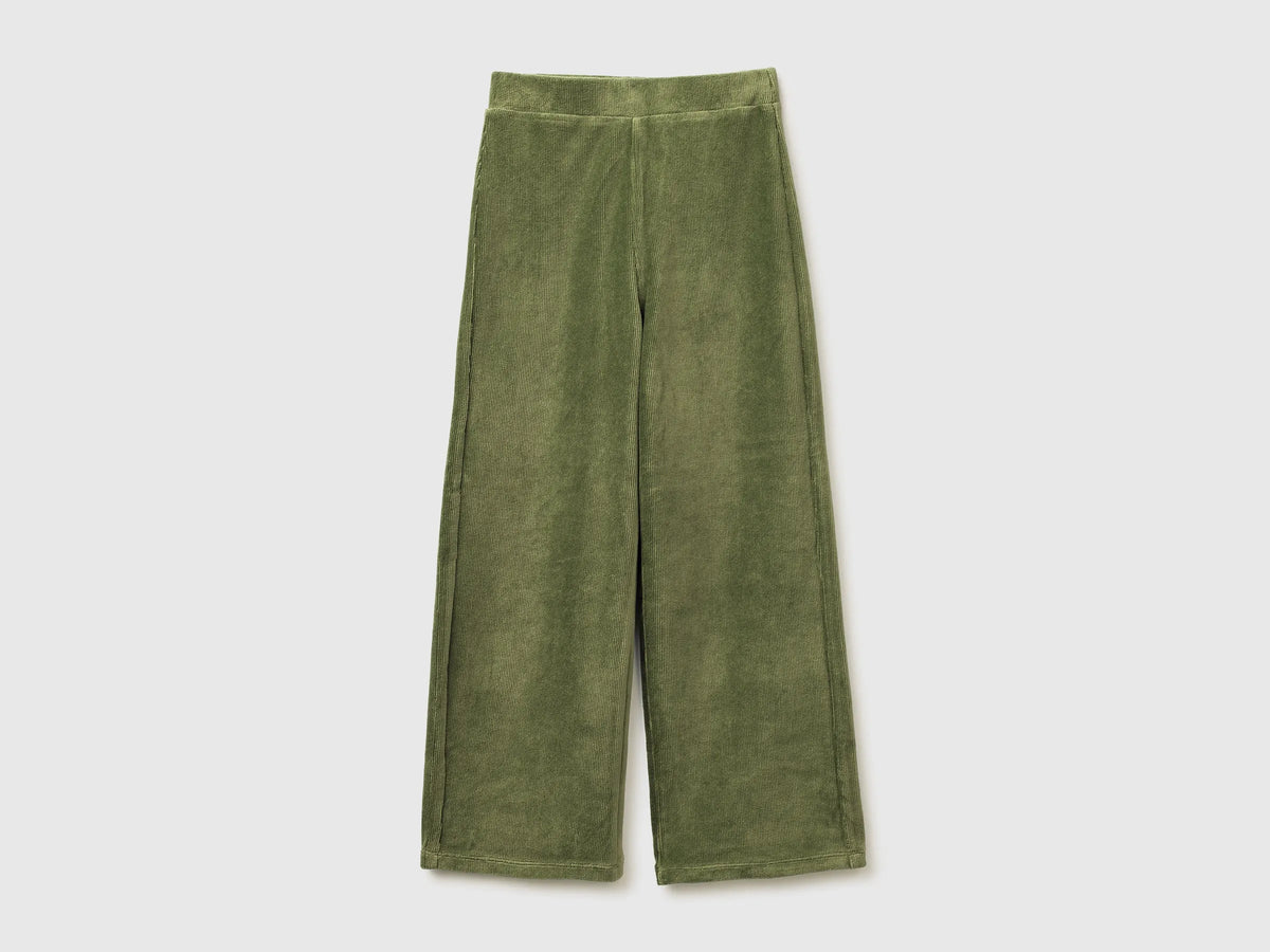 Benetton Olive Green Girls Wide-Leg Chenille Trousers SKU: 4DZBCF02Q_26K Image 01