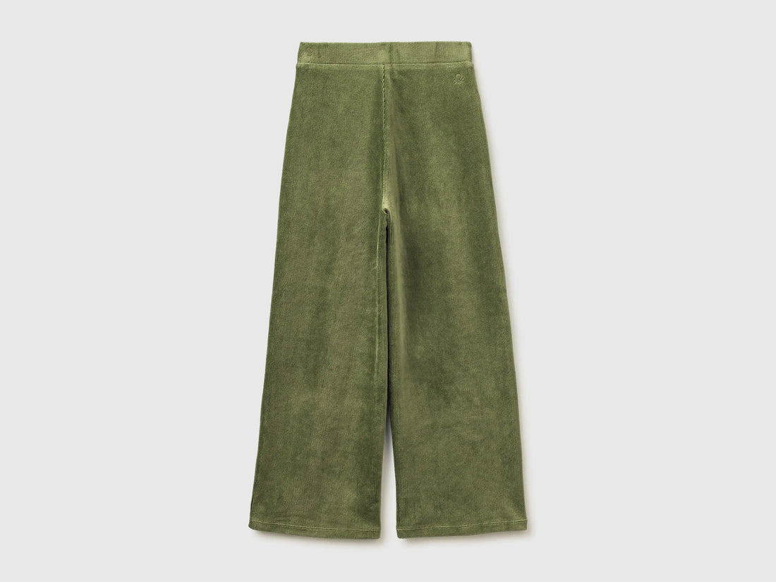 Benetton Olive Green Girls Wide-Leg Chenille Trousers SKU: 4DZBCF02Q_26K Image 02