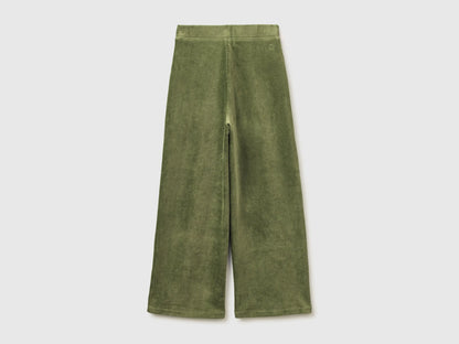 Benetton Olive Green Girls Wide-Leg Chenille Trousers SKU: 4DZBCF02Q_26K Image 02