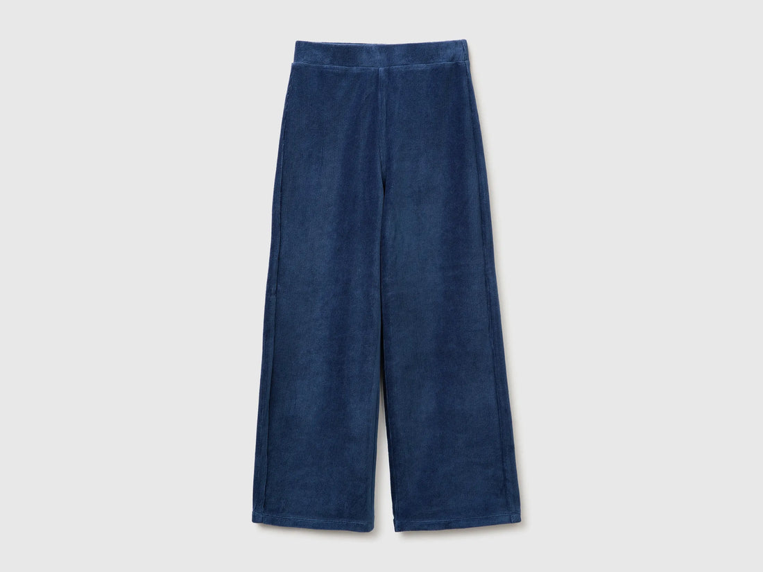 Benetton Blue Girls Wide-Leg Chenille Trousers SKU: 4DZBCF02Q_355 Image 01