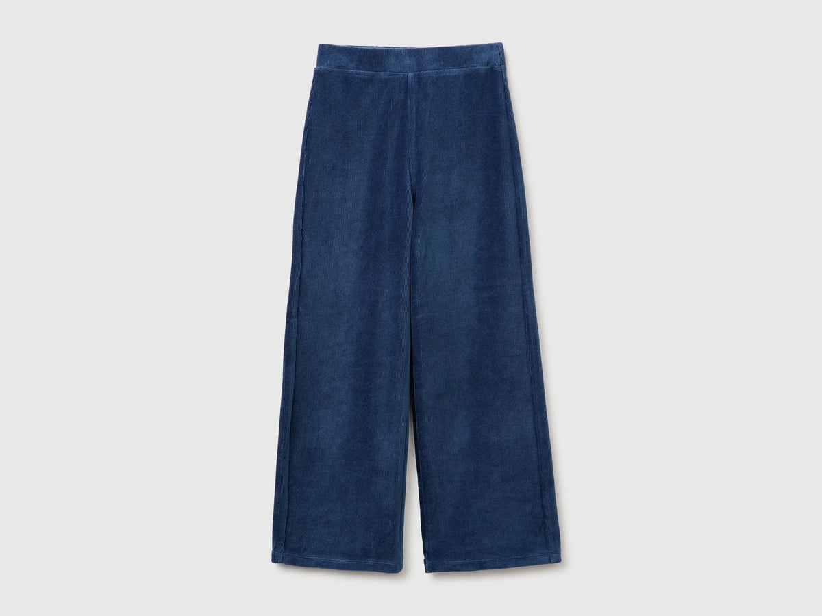 Benetton Blue Girls Wide-Leg Chenille Trousers SKU: 4DZBCF02Q_355 Image 01