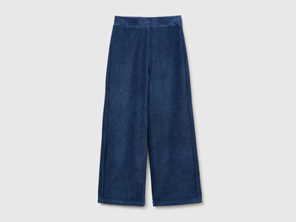 Benetton Blue Girls Wide-Leg Chenille Trousers SKU: 4DZBCF02Q_355 Image 01