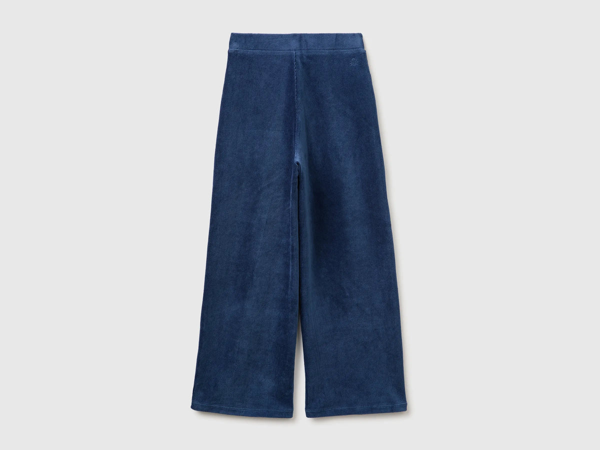 Benetton Blue Girls Wide-Leg Chenille Trousers SKU: 4DZBCF02Q_355 Image 02