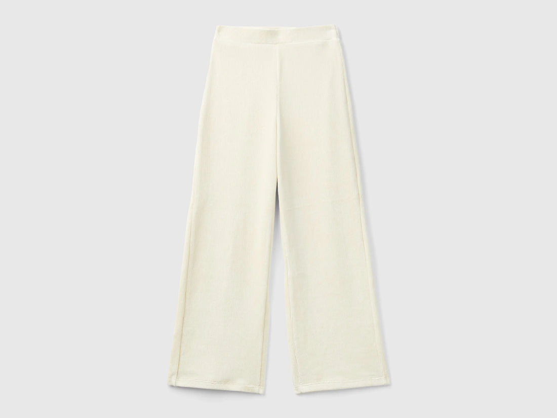 Benetton Creamy White Girls Wide Chenille Trousers SKU: 4DZBCF02Q_3C9 Image 01
