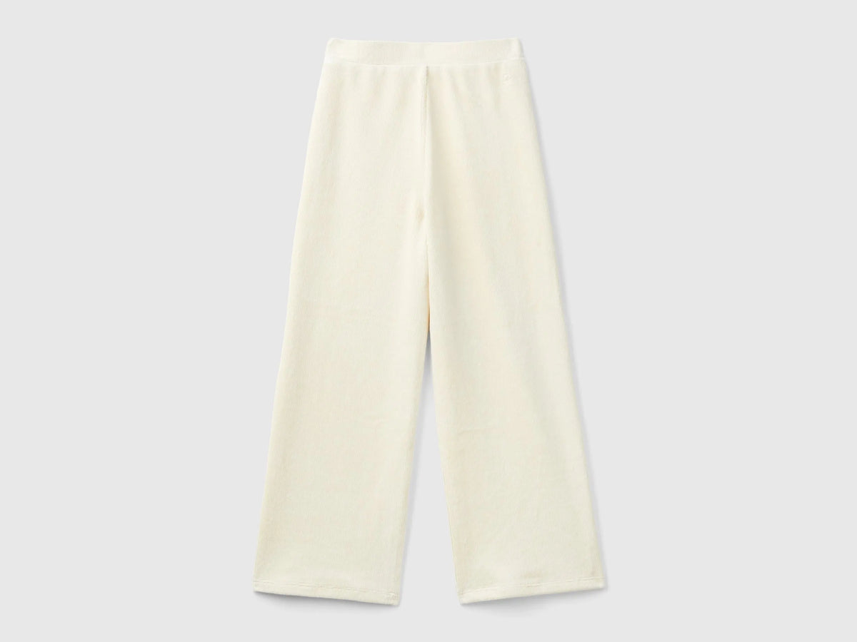 Benetton Creamy White Girls Wide Chenille Trousers SKU: 4DZBCF02Q_3C9 Image 02