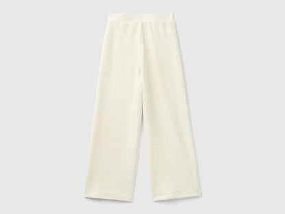 Benetton Creamy White Girls Wide Chenille Trousers SKU: 4DZBCF02Q_3C9 Image 02