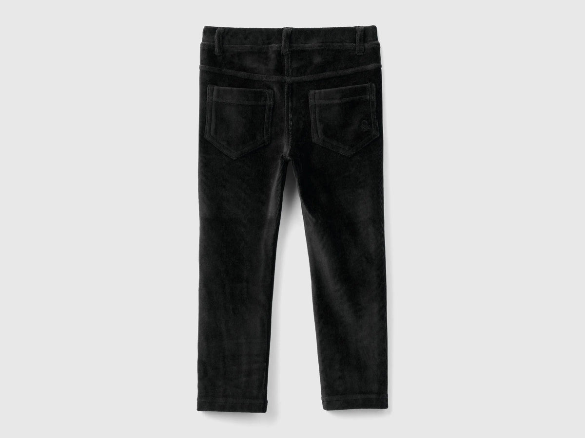 Benetton Black Girls Ribbed Chenille Trousers SKU: 4DZBGE00L_100 Image 02