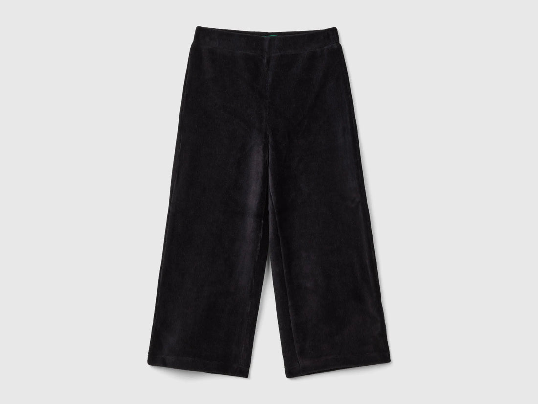 Benetton Black Girls Wide Chenille Trousers SKU: 4DZBGF01E_100 Image 01