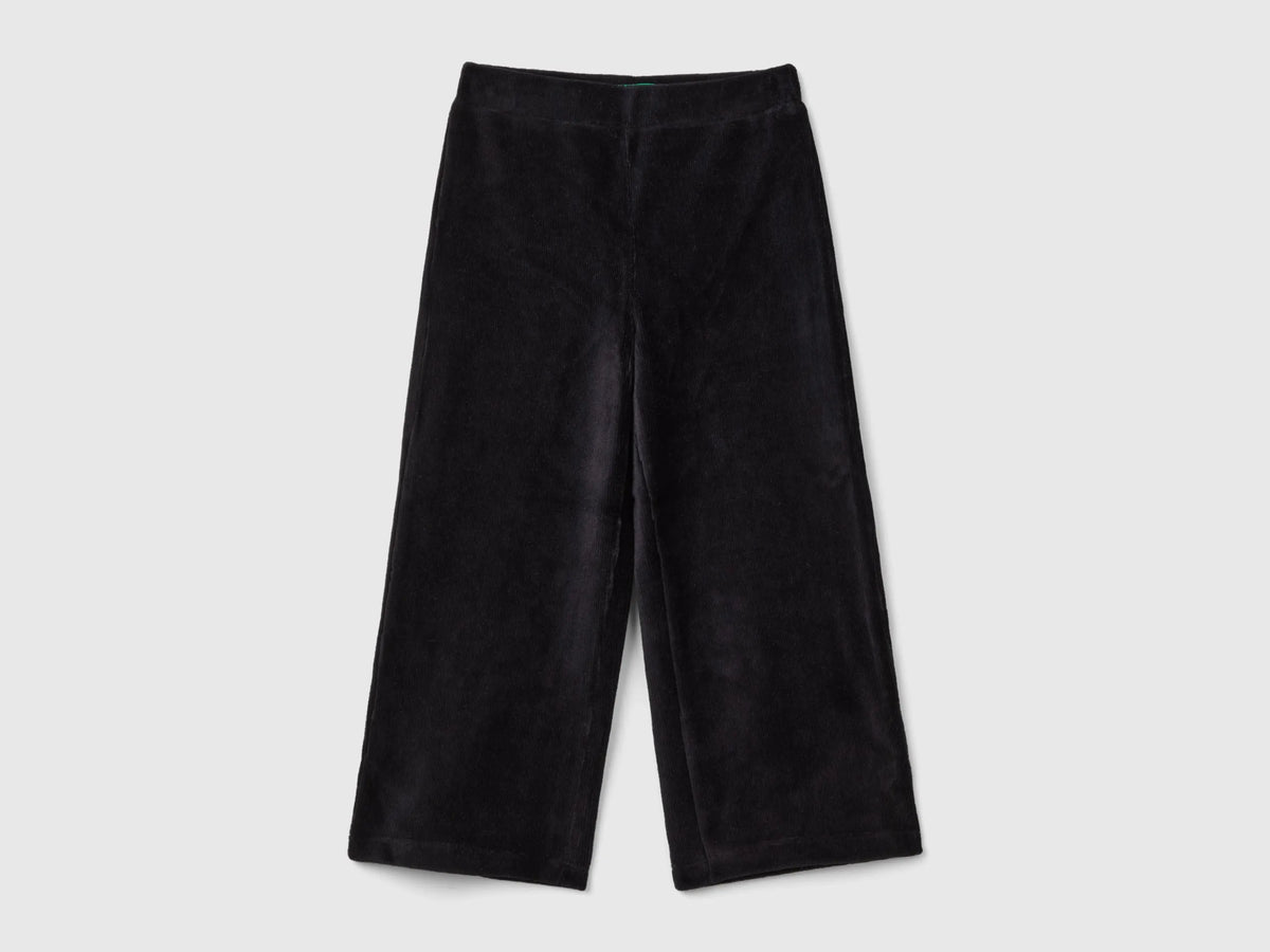 Benetton Black Girls Wide Chenille Trousers SKU: 4DZBGF01E_100 Image 01