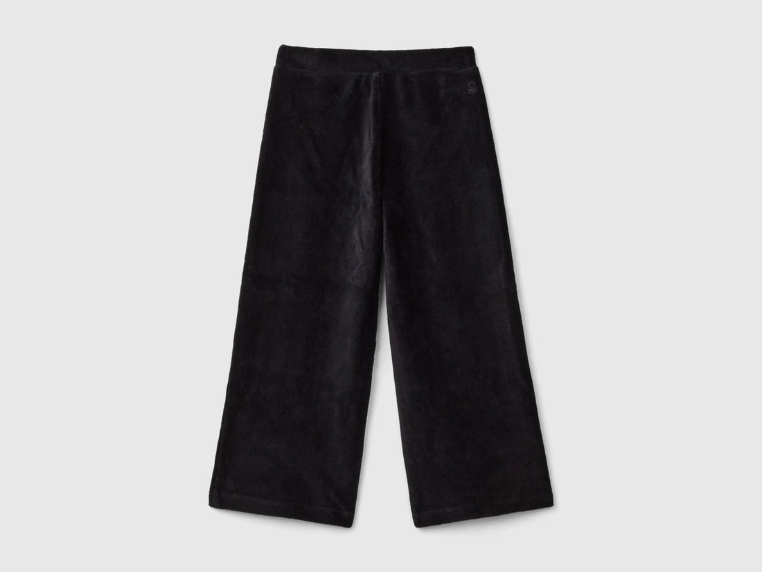 Benetton Black Girls Wide Chenille Trousers SKU: 4DZBGF01E_100 Image 02