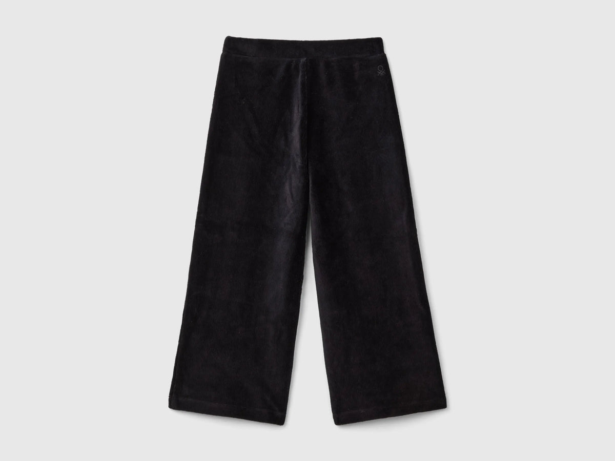 Benetton Black Girls Wide Chenille Trousers SKU: 4DZBGF01E_100 Image 02