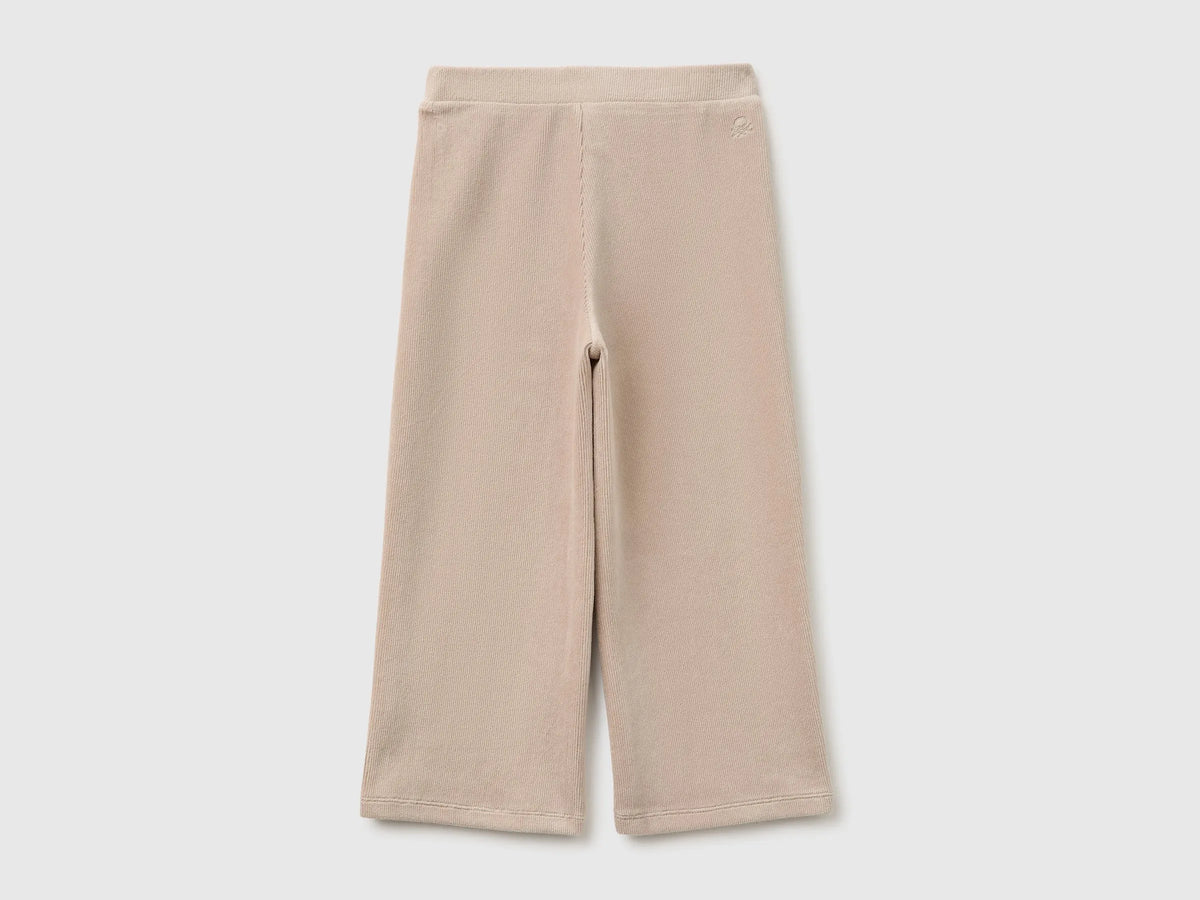 Benetton Beige Girls Wide Chenille Trousers SKU: 4DZBGF01E_312 Image 02
