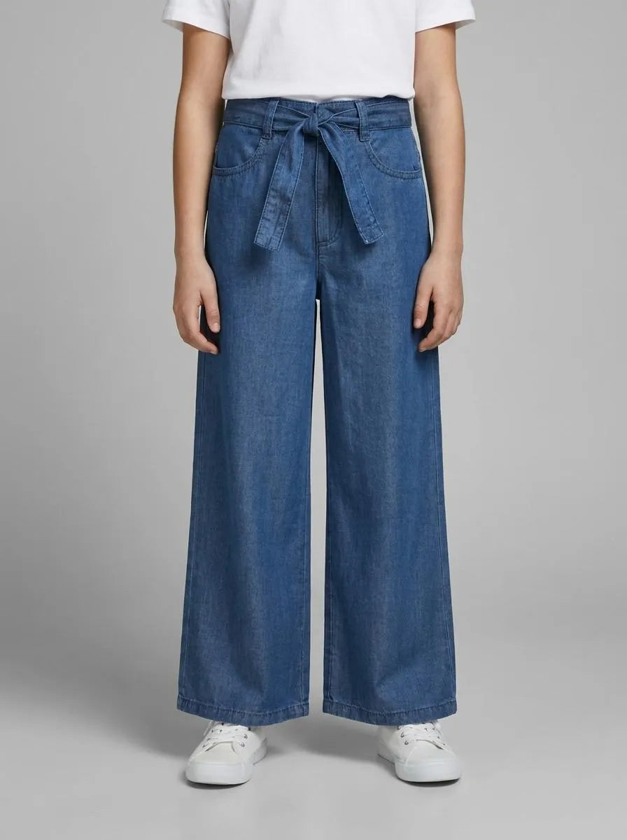 Benetton Blue Girls Wide Fit Jeans with Sash SKU: 4FFKCE03Q_901 Image 00