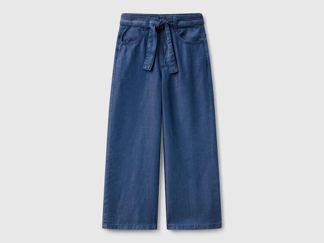Benetton Blue Girls Wide Fit Jeans with Sash SKU: 4FFKCE03Q_901 Image 01