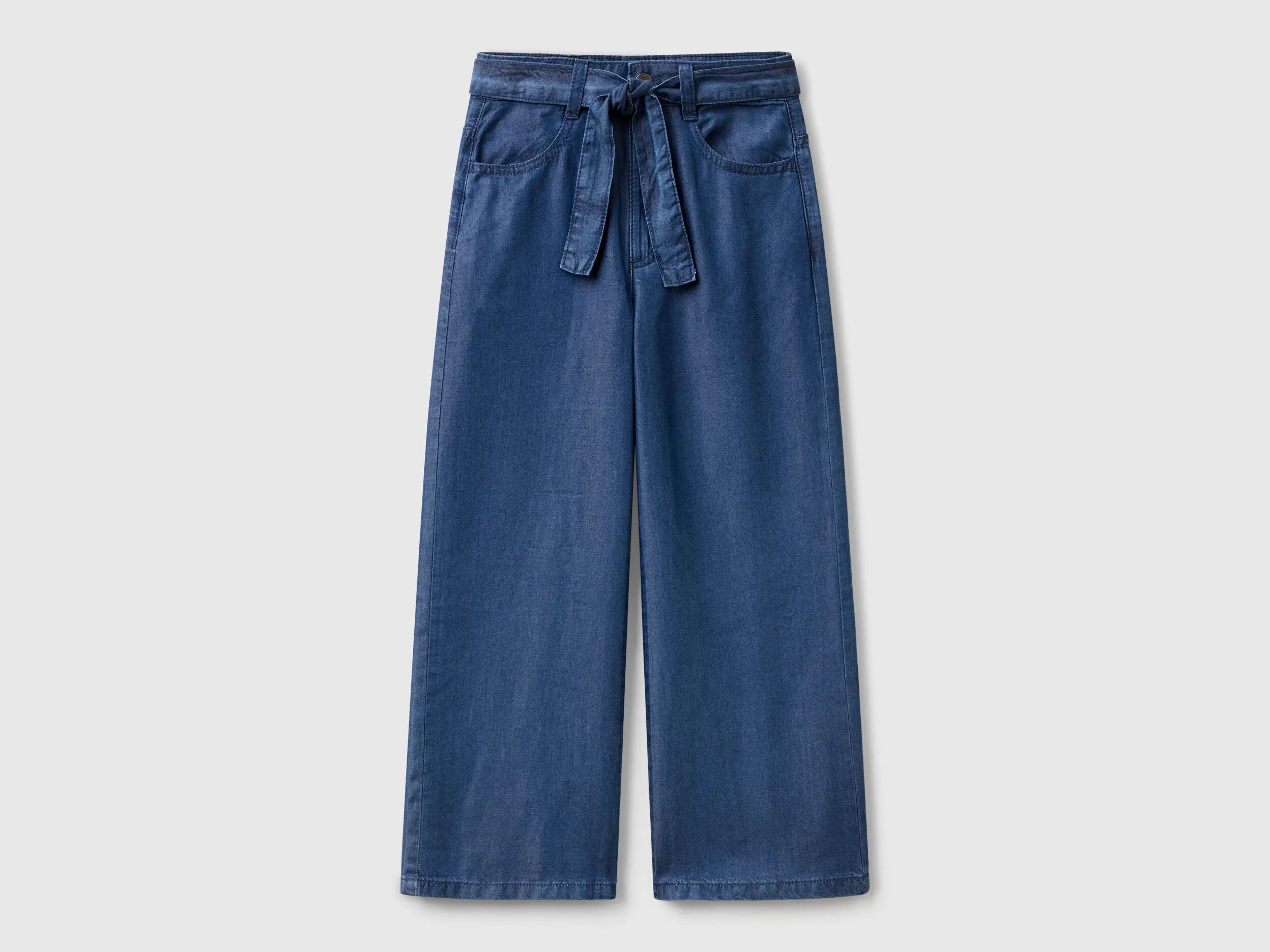 Benetton Blue Girls Wide Fit Jeans with Sash SKU: 4FFKCE03Q_901 Image 01