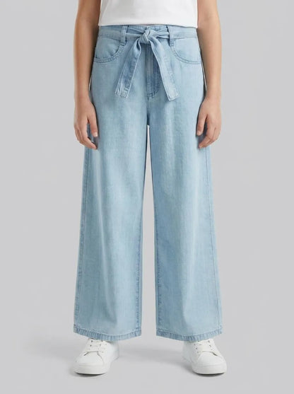 Benetton Light Blue Girls Wide Fit Jeans with Sash SKU: 4FFKCE03Q_902 Image 00