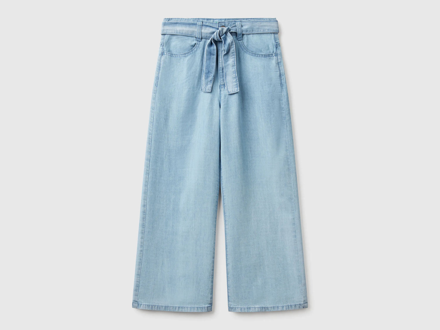 Benetton Light Blue Girls Wide Fit Jeans with Sash SKU: 4FFKCE03Q_902 Image 01