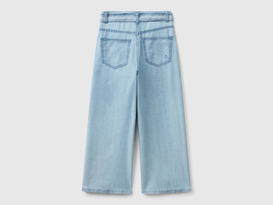 Benetton Light Blue Girls Wide Fit Jeans with Sash SKU: 4FFKCE03Q_902 Image 02