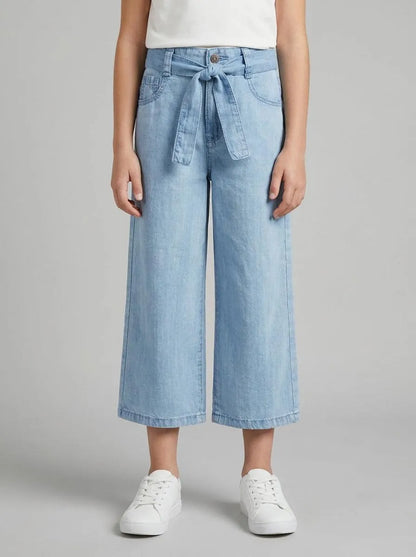 Benetton Light Blue Girls Wide Fit Trousers with Belt SKU: 4FFKGE02E_902 Image 00
