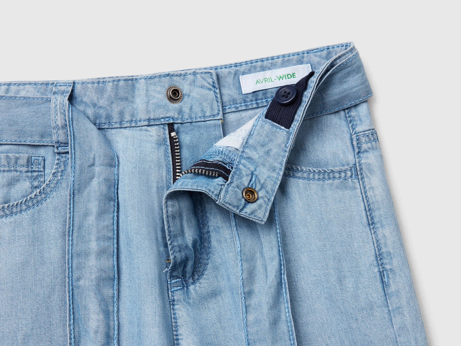 Benetton Light Blue Girls Wide Fit Trousers with Belt SKU: 4FFKGE02E_902 Image 03