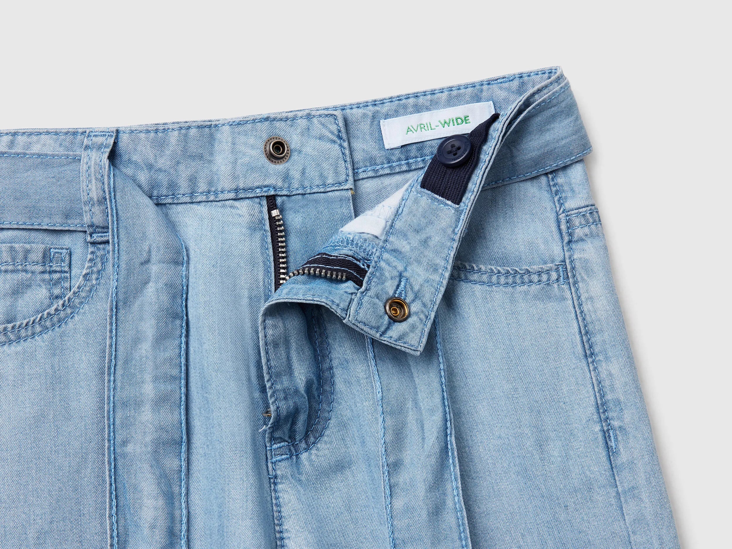 Benetton Light Blue Girls Wide Fit Trousers with Belt SKU: 4FFKGE02E_902 Image 03