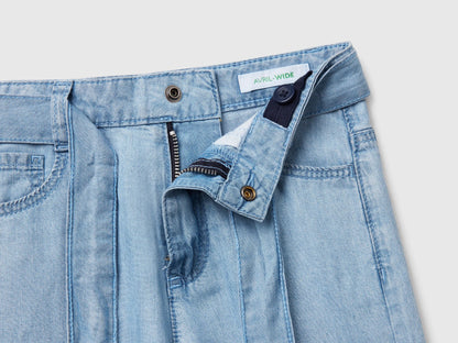 Benetton Light Blue Girls Wide Fit Trousers with Belt SKU: 4FFKGE02E_902 Image 03