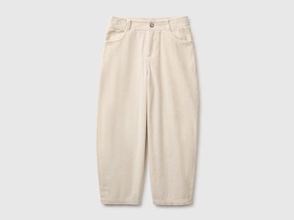 Benetton Creamy White Girls Corduroy Barrel-Fit Trousers SKU: 4FNFCF063_00V Image 01
