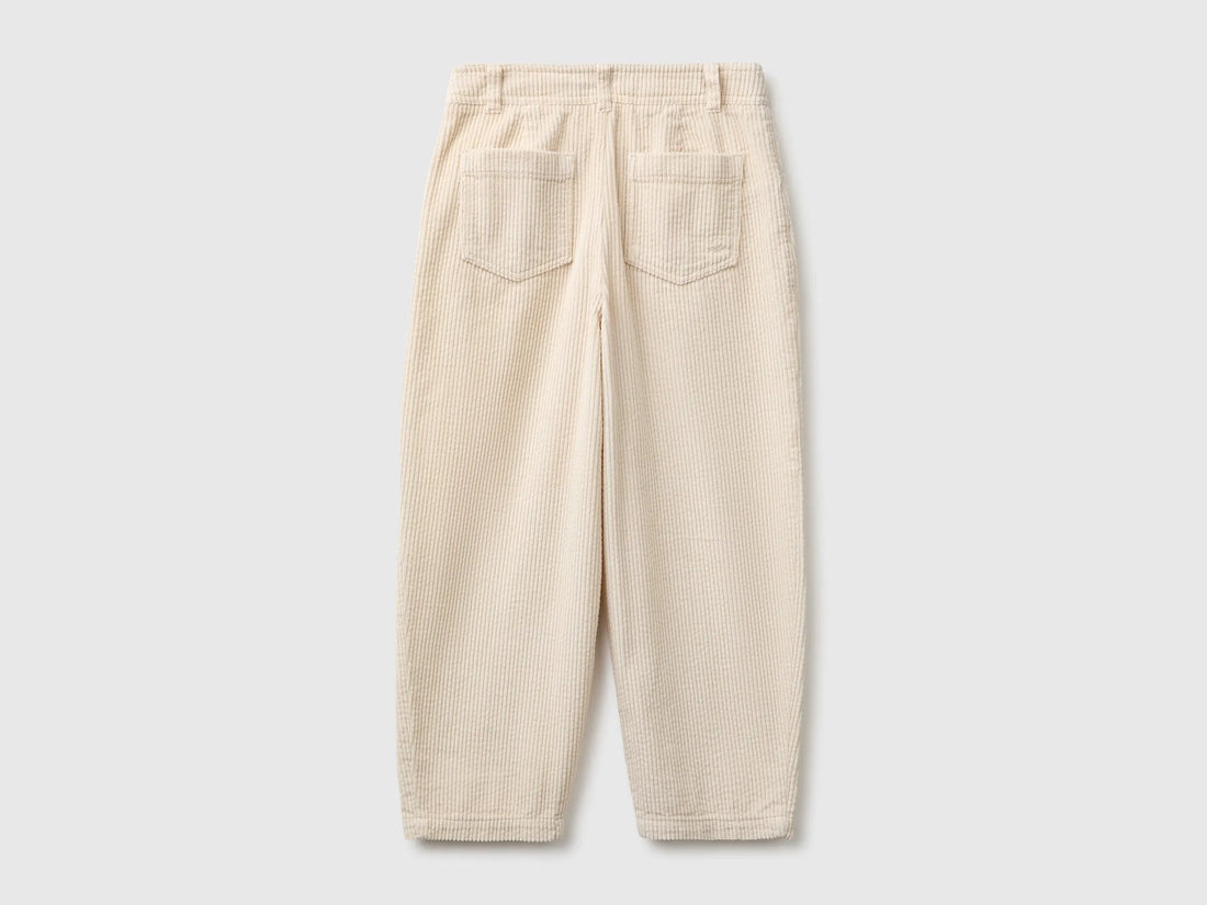 Benetton Creamy White Girls Corduroy Barrel-Fit Trousers SKU: 4FNFCF063_00V Image 02
